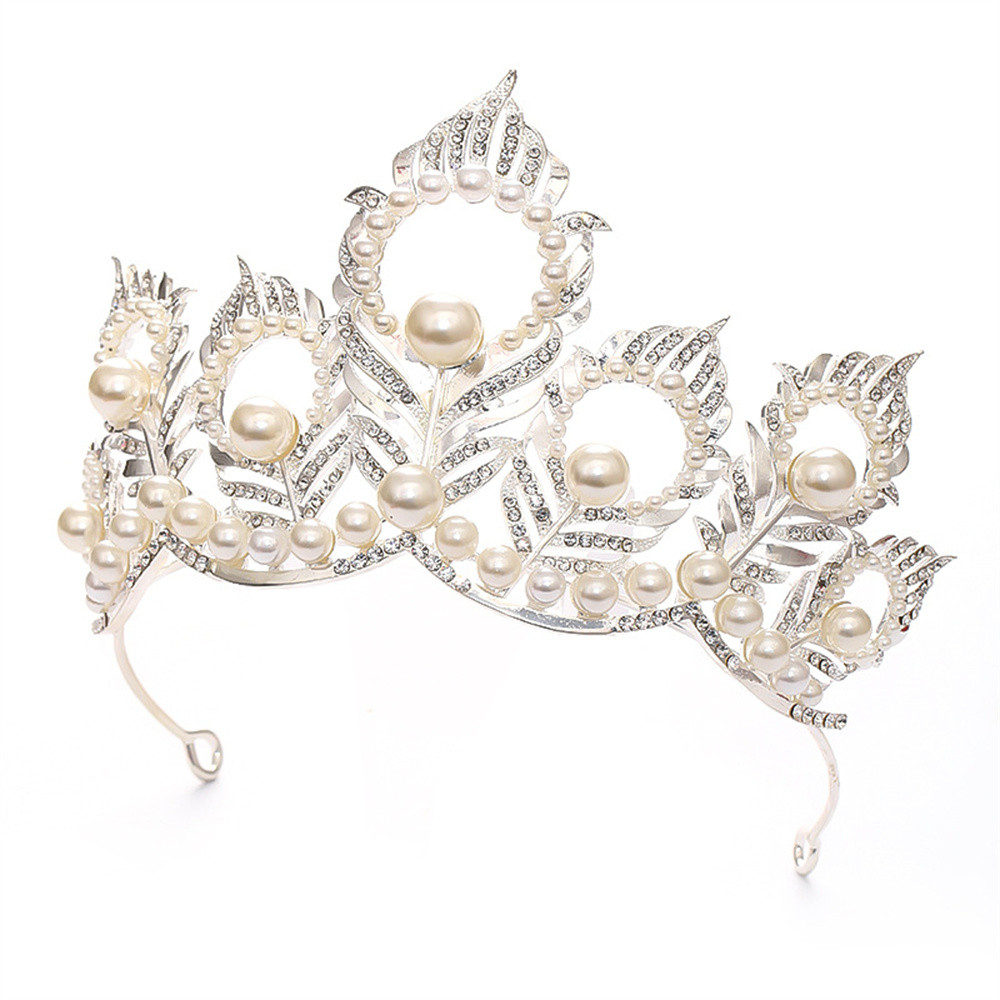 Công Chúa Trưởng Thành Bạc Baroque Vương Miện Hình Lá Với Kim Cương Giả Cho nữ Cô Dâu Phù Dâu Trang Phục