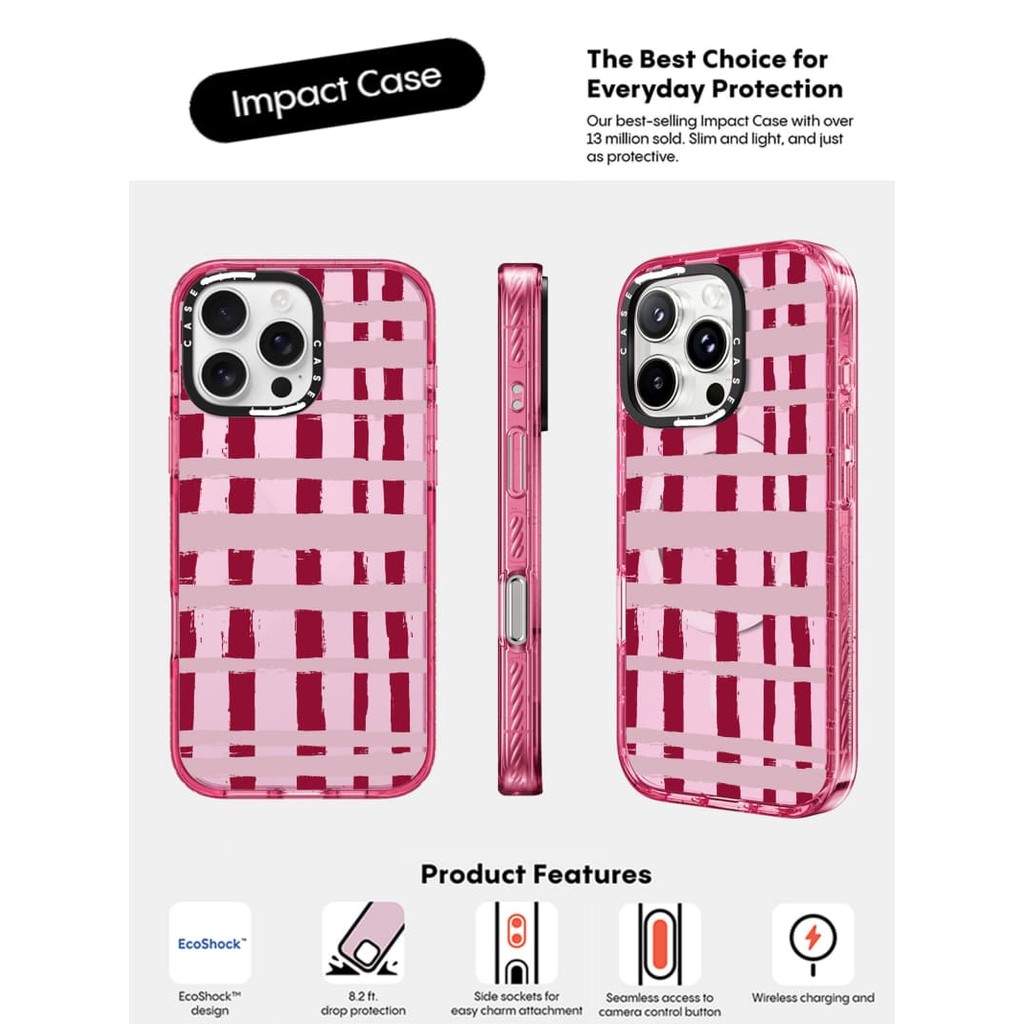 CASECASE X Lưới Đỏ Ốp Lưng Màu Hồng Fizz Trong Suốt Cứng Hút Từ Tính Tác Động Dành Cho Apple IPhone 12 13 14 15 16 Pro Max Plus Có Hộp