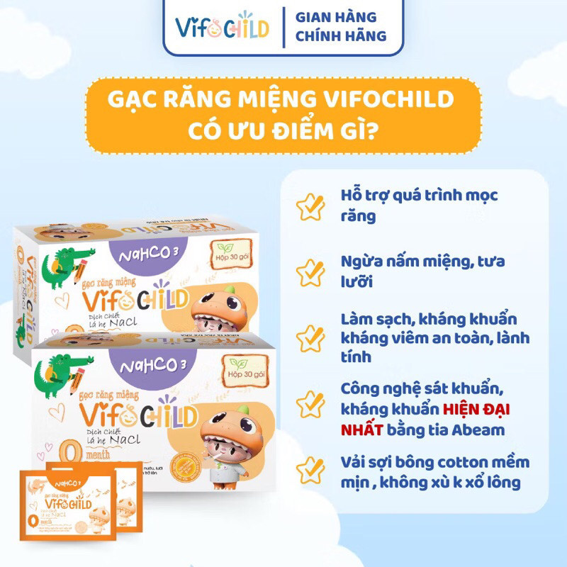 Gạc rơ lưỡi VIFOCHILD Hộp 30 gói Làm sạc răng lưỡi nước và khoang miệng cho bé Baby 3