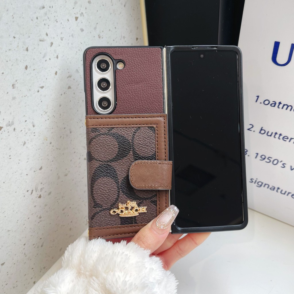 Ốp Điện Thoại Gấp Sang Trọng Cao Cấp Cho Samsung Galaxy Z Fold 2 3 4 5 6 7 Phong Cách Vintage Có Dây Cho Z Fold7 Với Giá Đỡ Thẻ Sang Trọng Chống Sốc Vỏ Bảo Vệ