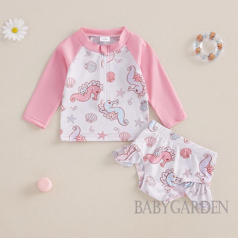 / / -6Month-4years Bé Gái 2 Bộ Đồ Bơi Dài Tay Seashell Seahorse In Rash Guard Bộ Đồ Tắm Đồ Bơi Mùa Hè