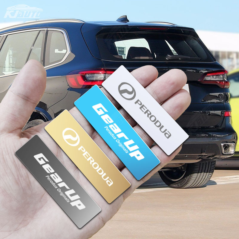 Perodua Gear Up Gương Kim Loại Xe Logo Miếng Dán 3D Huy Hiệu Thép Không Gỉ Cá Tính Sửa Đổi Nội Thất Phụ Kiện Cho Perodua Viva Bezza Axia Ativa Aruz Alza Myvi Kancil