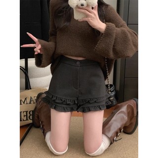 Quần short len tôn dáng gầy cạp cao quần Boot mặc ngoài thiết kế nữ
