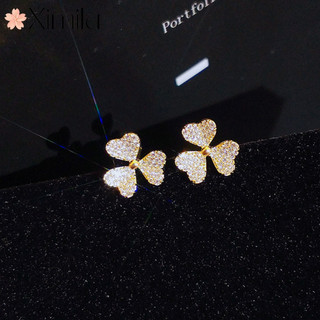 ❤ Bông Tai Cỏ Ba Lá Tươi Phong Cách Mới Hợp Thời Trang Sinh Viên Full Kim Cương Bông Tai Nữ Ánh Sáng Sang Trọng Trang Sức Cưới