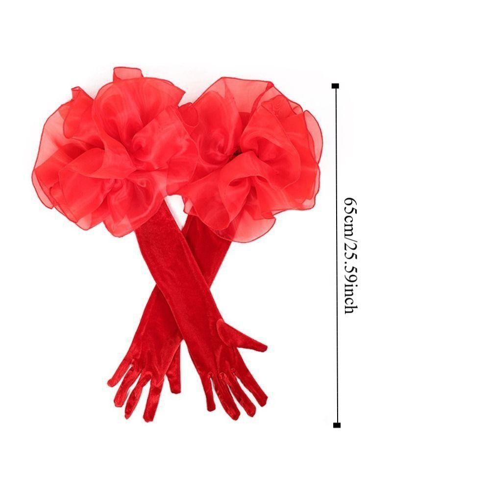 Găng tay cô dâu cưới dài hoa Organza nhung thanh lịch, co giãn, đầy đủ ngón tay, dự tiệc cưới