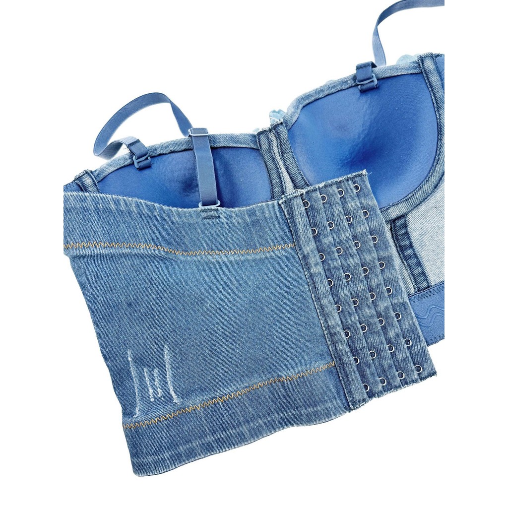 Mùa Hè 2025 Phong Cách Mới Nữ Handmade Đính Hạt Hoa Tôn Trang Cao Cấp Gợi Cảm Áo yếm Denim Xương Cá Corset