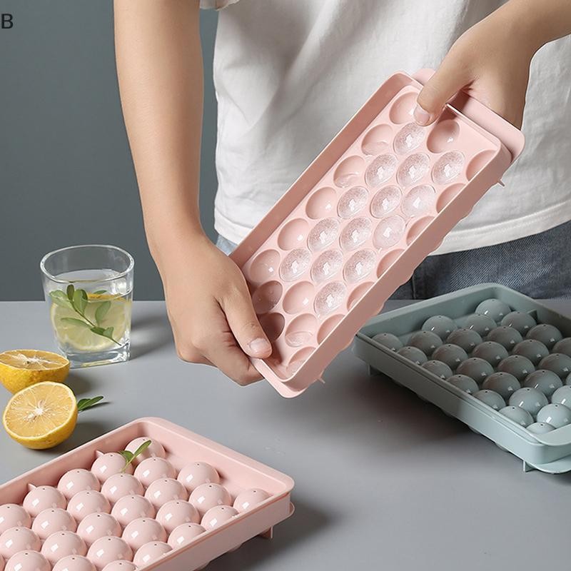 B & N 1 Khay Tròn 3D Có Nắp Nhựa Hình Cầu Phong Cách Đá Khuôn DIY Khuôn Làm Đá Dụng Cụ Nhà Bếp.