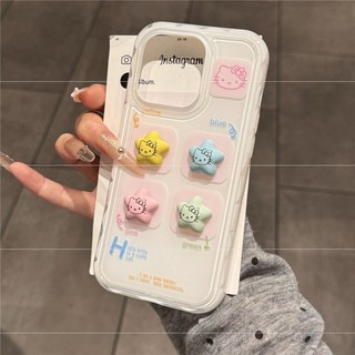 Phim Hoạt Hình Dễ Thương 3D Màu Kẹo Ngôi Sao Hello Kitty Mèo Ốp Lưng Điện Thoại iPhone 16 Pro Max 13 14 15 Promax 12 Chống Sốc Ngọt Nữ Tính Mềm Silicon Di Động