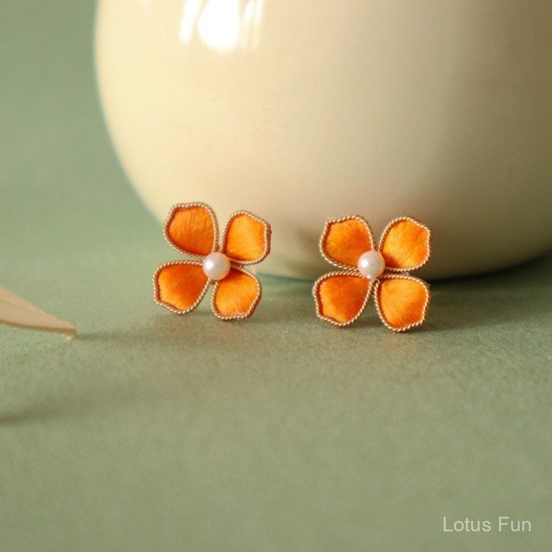 Không Vật Chất Văn Hóa Sáng Tạo Lụa Nhung Hoa Handmade Bông Tai Hoa Cung Điện Cổ Điển Hanfu Sườn Xám Cưới Cô Dâu Phụ Kiện Tinh Tế Thanh Lịch Bông Tai Mini