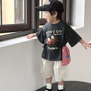 Mùa Hè Phong Cách Mới Bé Trai Đau Khổ Phong Cách Hàn Quốc Áo Thun Tay Ngắn Trẻ Em Đẹp Trai Hoạt Hình In Chữ Thường Ngày Hàng Đầu