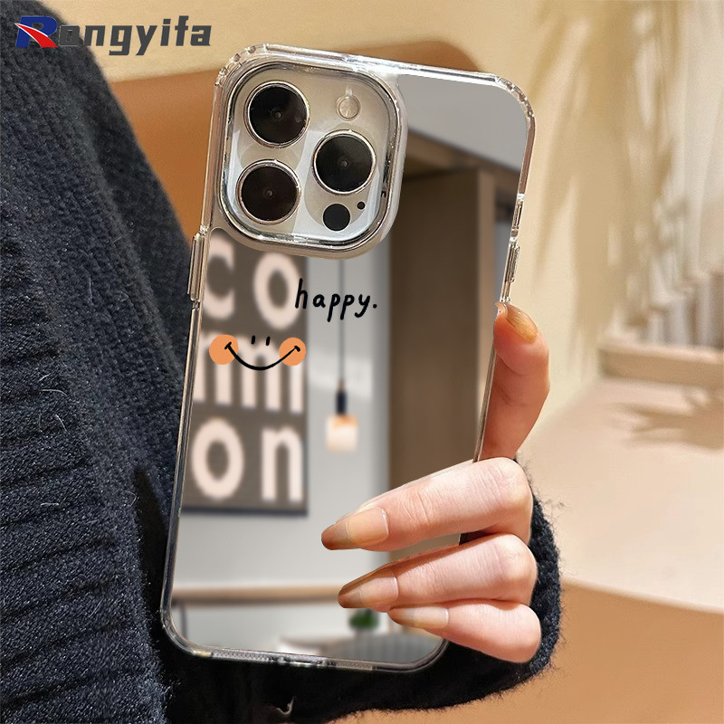 Vỏ Gương Nụ Cười Đơn Giản Cho OPPO Reno 14 13F 13 Pro 12 12F 11 11F 10 9 8 7 SE Pro Plus 8Z 7Z 8T 6Z 5Z 5F 5K 4F 5 4 Lite 5G 4G Vỏ Điện Thoại Hoạt Hình Cặp Đôi Dễ Thương Ốp lưng chống rơi