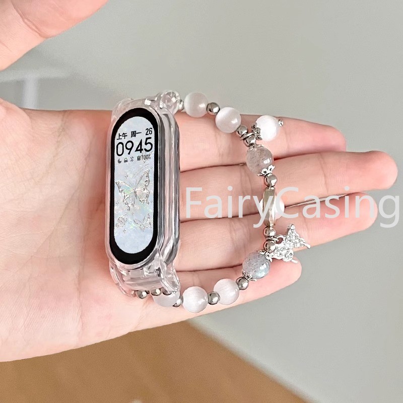 Dây đeo hạt đá mắt mèo cho Xiaomi Mi Band 10 8 9 7 Pro Vòng đeo tay hoạt động cho Mi Band 5 6 4 3 Phụ kiện