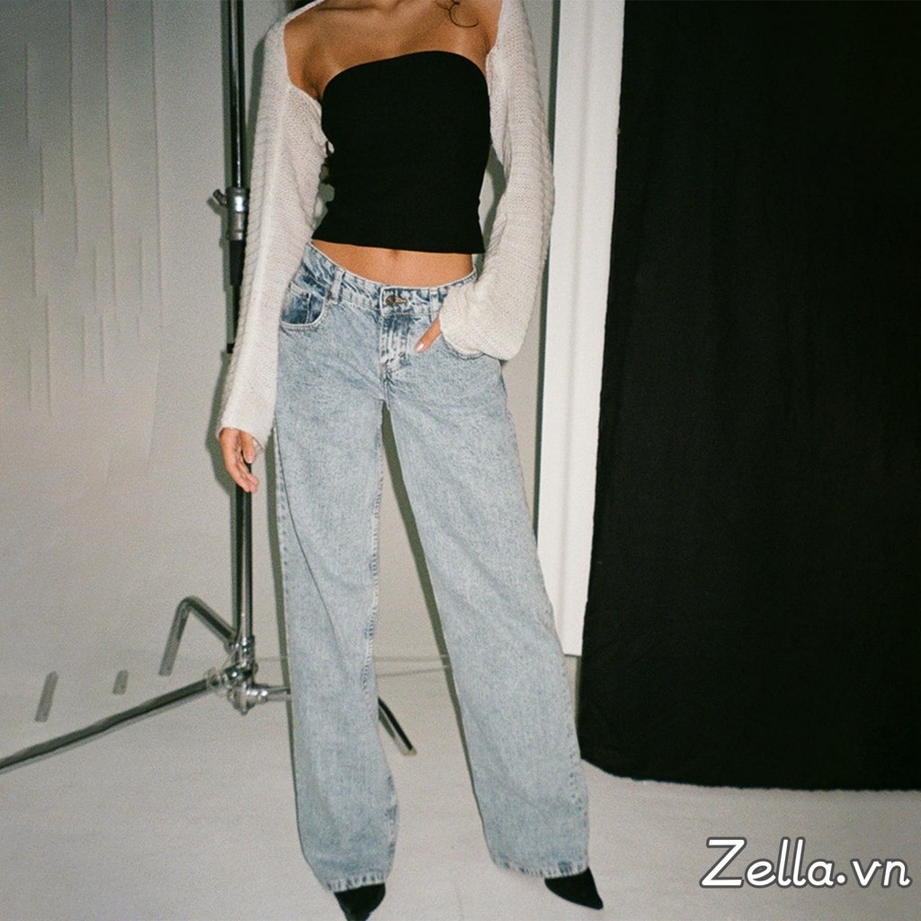 Quần jean cạp thấp thường ngày dành cho nữ Quần Denim ống thẳng dáng rộng có túi cho mùa xuân hè