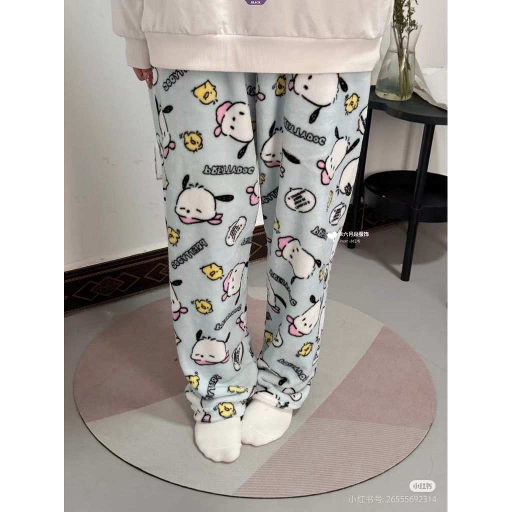 Pochacco Hoạt Hình Pyjama Quần Nữ Thu Đông Flannel Dễ Thương Học Sinh Nhà Ký Túc Xá Quần Thoải Mái [BL]