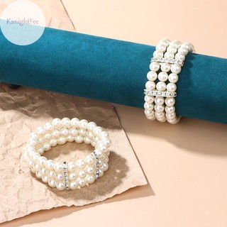 K2nightfee 3 Hàng Ngọc Trai Kim Cương Giả Vòng Tay Co Giãn Vòng Tay Mô Phỏng Ngọc Trai Nhiều Lớp Đính Hạt Lắc Tay Nữ Trang Sức Quà Tặng VN