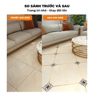Bộ 36 miếng dán sàn nhà BUNA miếng dán hoa văn nhựa PVC chống thấm nước, keo chỉ kẻ gạch