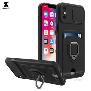 Dành Cho iphone X / Xs Max / XR Ốp Lưng 4 Trong 1 Trượt Camera Bao Đựng Thẻ Đứng Vuông Freebie Dây Chống Sốc Chống Rơi Mỏng Mềm TPU Cover