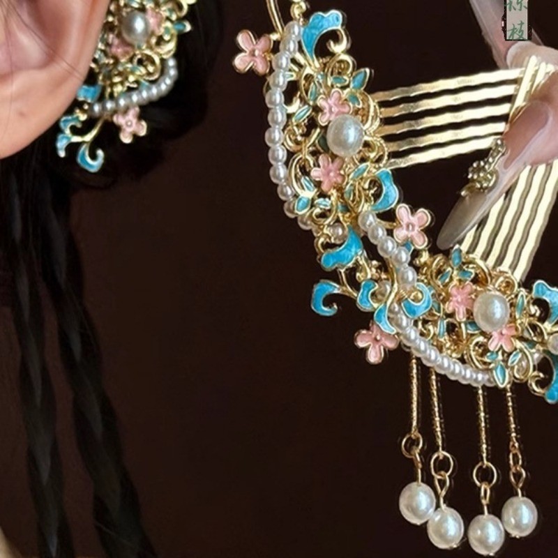 Kẹp tóc MAUROPOLI dành cho nam, thiết kế tua rua ngọc trai, phù hợp với phụ kiện Hanfu