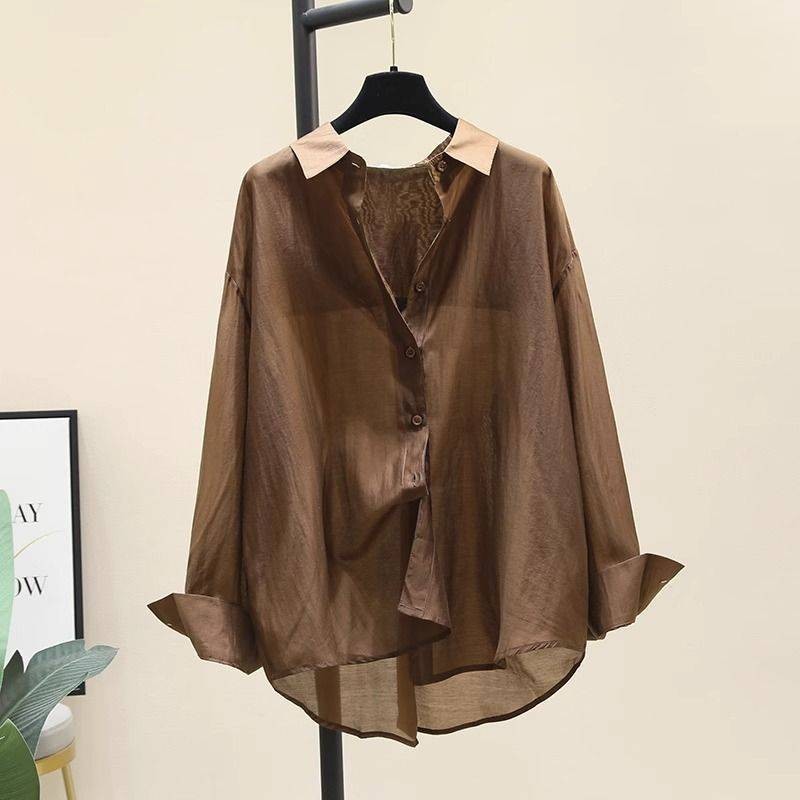 Màu Cà Phê Mỏng Phong Cách Chống Nắng Lót Mùa Xuân Phong Cách Mới Tính Khí Đơn Giản Phù Hợp Với Áo Sơ Mi Dài Tay Sang Trọng Bên Ngoài Top