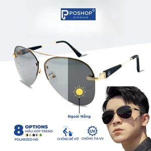 Kính râm mát đen thời trang cho nam nữ gọng tròn Ray ban chống tia UV đổi màu khi ra nắng POSHOPDM01