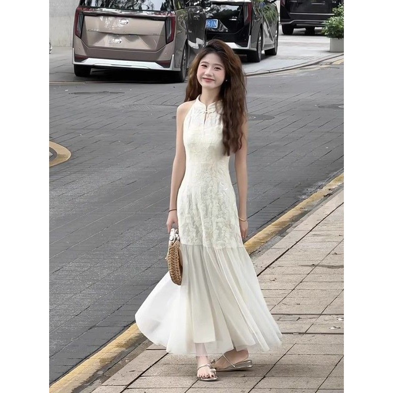 [YU]Đầm jacquard kiểu cheongsam, dáng bodycon quyến rũ, phong cách Trung Quốc nổi bật mùa hè.