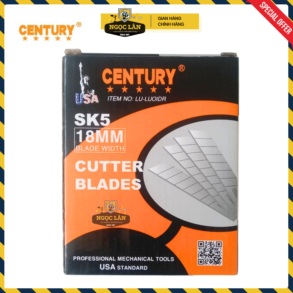 [Giá Hộp Chính Hãng] Hộp 200 Lưỡi Dao Rọc Giấy Century bản lớn 18mm (dày 0.5mm) thép SK5 cao cấp
