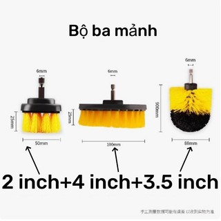 Bộ Bàn Chải Gắn Máy Khoan Cọ Rửa Cầm Tay Đa Năng, Bàn Chải Vệ Sinh Nhà Tắm Sofa, 3 đầu cọ, chà sàn, đánh bóng rửa xe