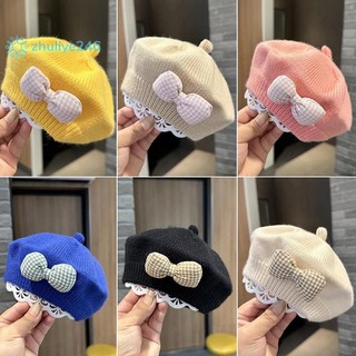 < zhuliye246 > Mũ nồi ấm áp thời trang dễ thương nơ màu trơn Mũ nồi ấm áp cho bé gái Mũ nồi công chúa cổ điển Trẻ em Quà tặng mùa thu đông