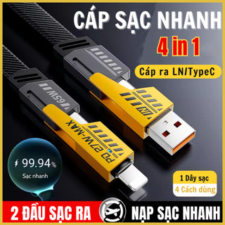 Dây cáp sạc nhanh 4 đầu sạc nhanh 65W/ 27W  bọc dù chống đứt chống rối siêu bền type c usb...