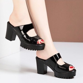 Guốc Cao Gót Nữ Quai Ngang Da Bóng 7cm Đế Chống Trượt, Giày Sandal Guốc Nữ Đi Tiệc Đẹp -Mã CG348