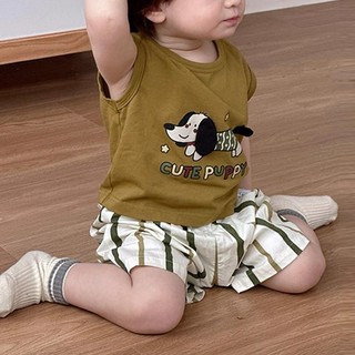 Mùa Hè Bé Trai Áo Quần Short Phù Hợp Với Chó Con Ba Chiều Dễ Thương Áo Thun Không Tay Bé Rời Quần Thường Ngày Hai-