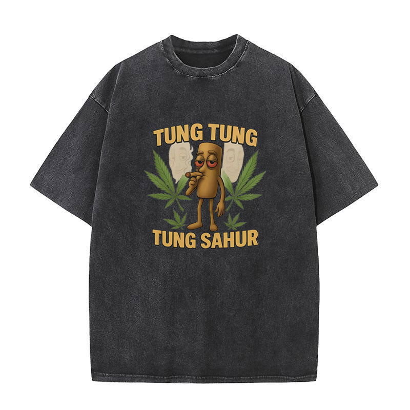 Tung Tung Tung Sahur Ngộ nghĩnh Brainrot Meme Áo Nam Hài Hước Phong Cách Mới Áo Thun Unisex Rửa Vintage Mùa Hè Áo Sơ Mi Cotton Tay Ngắn