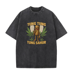 Tung Tung Tung Sahur Ngộ nghĩnh Brainrot Meme Áo Nam Hài Hước Phong Cách Mới Áo Thun Unisex Rửa Vintage Mùa Hè Áo Sơ Mi Cotton Tay Ngắn