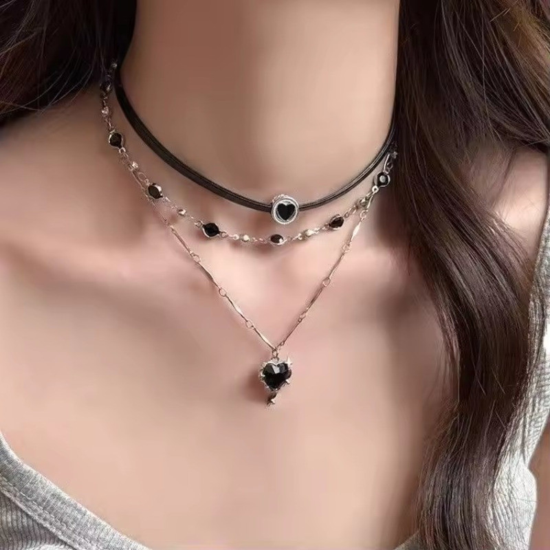 Bộ vòng cổ lớp Edgy | 44cm Hợp kim màu đen Trang sức Gothic để mặc hàng ngày / Tiệc / Quà tặng, Dây chuyền Choker & Mặt dây chuyền phong cách Punk