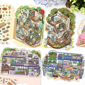 ENWEI 3 Cái [My Cabin Series 7.0 Ssseries] Câu đố tài khoản tay dành cho trẻ em Sách yên tĩnh Nhãn dán phong cảnh 2.5D Chất liệu PET Bộ sổ lưu niệm