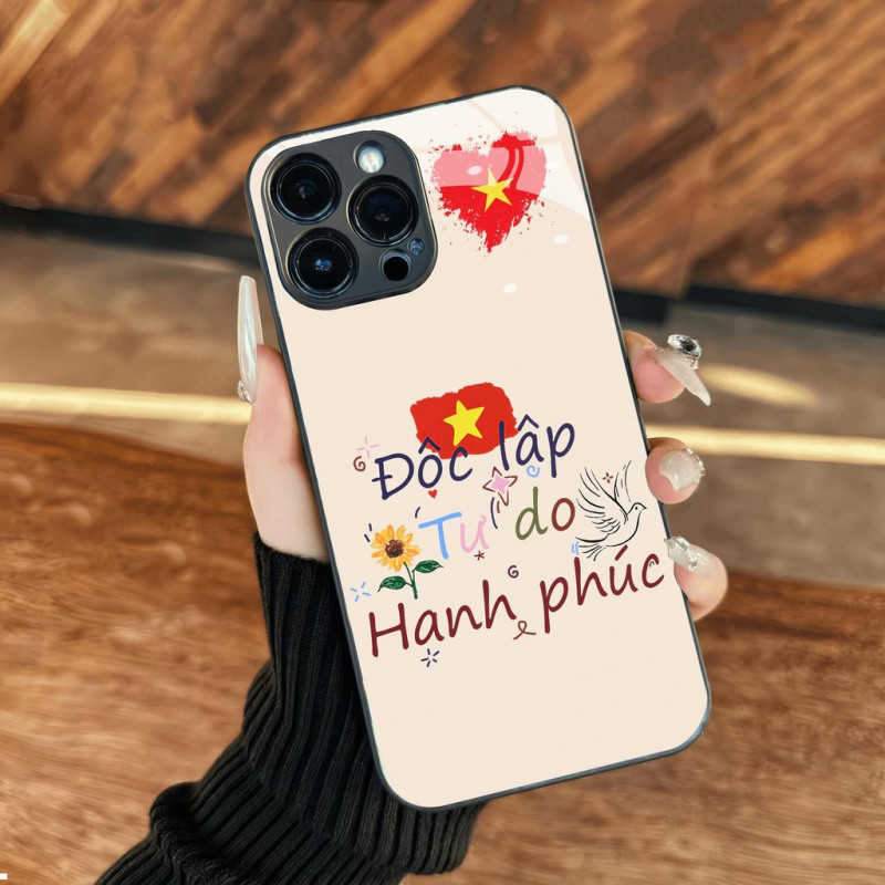 Độc lập - Tự do - Hạnh phúc Việt Nam Cờ Đỏ Star Wine Glass Case cho iPhone 16 17,15 14 13 12 11 8 7 6 6s 6p 7p 8p 6g 7g 8g