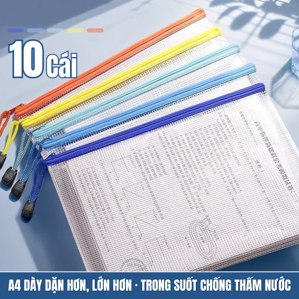 Túi Tài Liệu A4 PVC Chống Nước - Túi Lưới Khóa Kéo Nhiều Kích Thước Đa Dụng, Tổ Chức Văn Phòng Phẩm Gọn Gàng
