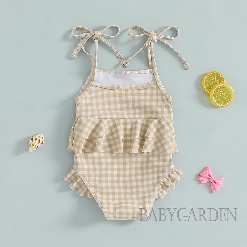 / / -3tháng-3 Tuổi Dây đeo Spaghetti cho bé gái Dây buộc nơ thêu kẻ sọc Đồ bơi một mảnh Bộ đồ tắm đi biển mùa hè