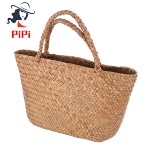 Túi rơm đan thủ công Mini, túi xách nữ bện tự nhiên, túi Tote mây dệt cho sân vườn