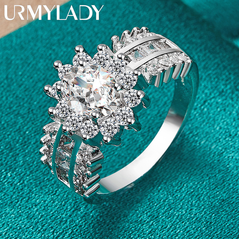 URMYLADY Bạc 925 Ba Hàng Bầu Trời Đầy Sao Zircon 7-10 # Nhẫn Nữ Trang Sức