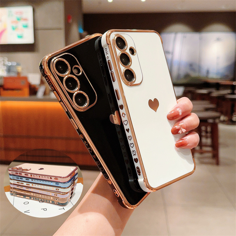 Ốp điện thoại TPU mềm mạ bên trái tim tình yêu sang trọng cho Samsung Galaxy A56 A36 A55 A35 A54 A34 A53 A26 A25 A24 A23 A16 A15 A14 A13 5G Vỏ điện thoại bảo vệ chống sốc