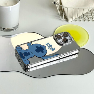 Ốp điện thoại hình mặt sau dễ thương Stitch cho iPhone 16 / 15 / 14 / 13 / 12 / 11 / PRO MAX / MINI / PLUS / X / XR gương bảo vệ lỗ lớn chống rơi và chống sốc