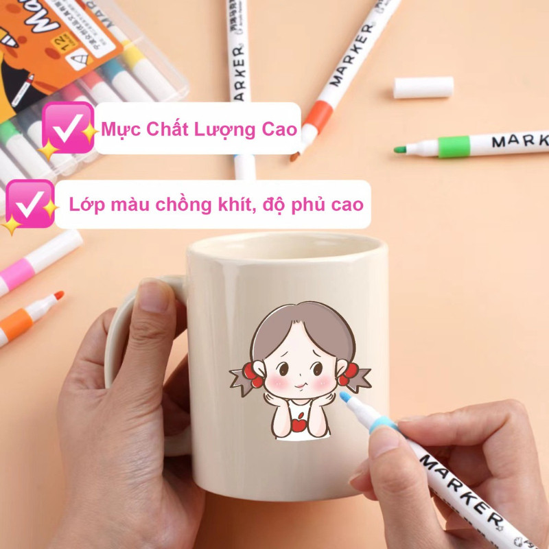 Bút Màu Acrylic Marker 12/24/36/48/60/80 Cao Cấp Màu Sắc Tươi Sáng- Quà Tặng Sinh Nhật Cho Bé 2-12 Tuổi