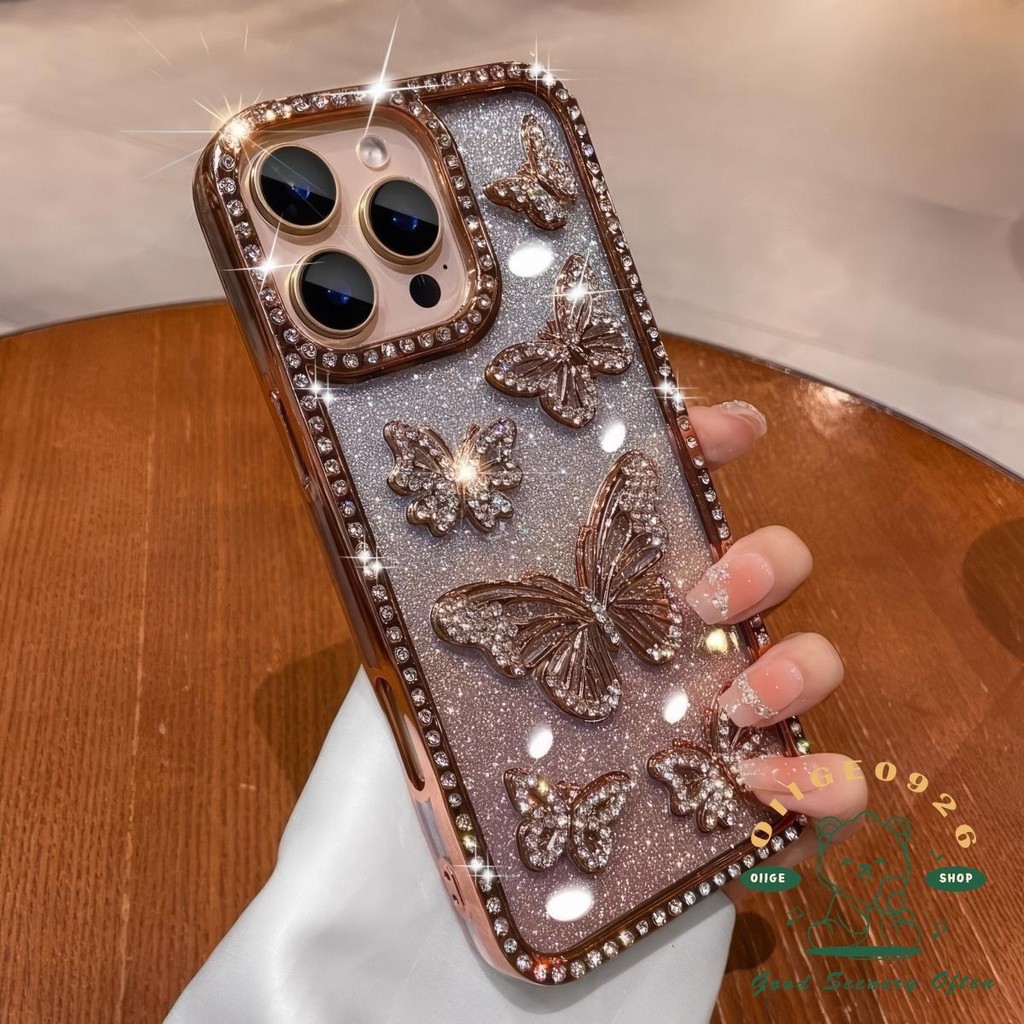 Ốp điện thoại hình con bướm kim cương 3D lấp lánh iphone16 Pro Max 15 14 13 12 11 cho vỏ iPhone Vỏ mềm silicon TPU chống sốc