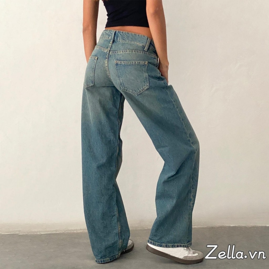 Quần jean cạp thấp thường ngày dành cho nữ Quần Denim ống thẳng dáng rộng có túi cho mùa xuân hè