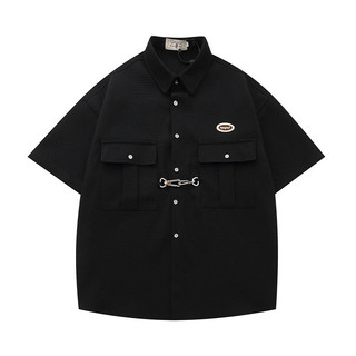 Gksss American Street College Style Áo Sơ Mi Đa Năng Mùa Hè Retro Waffle Hip-Hop Unisex Phong Cách Áo Sơ Mi Tay Ngắn