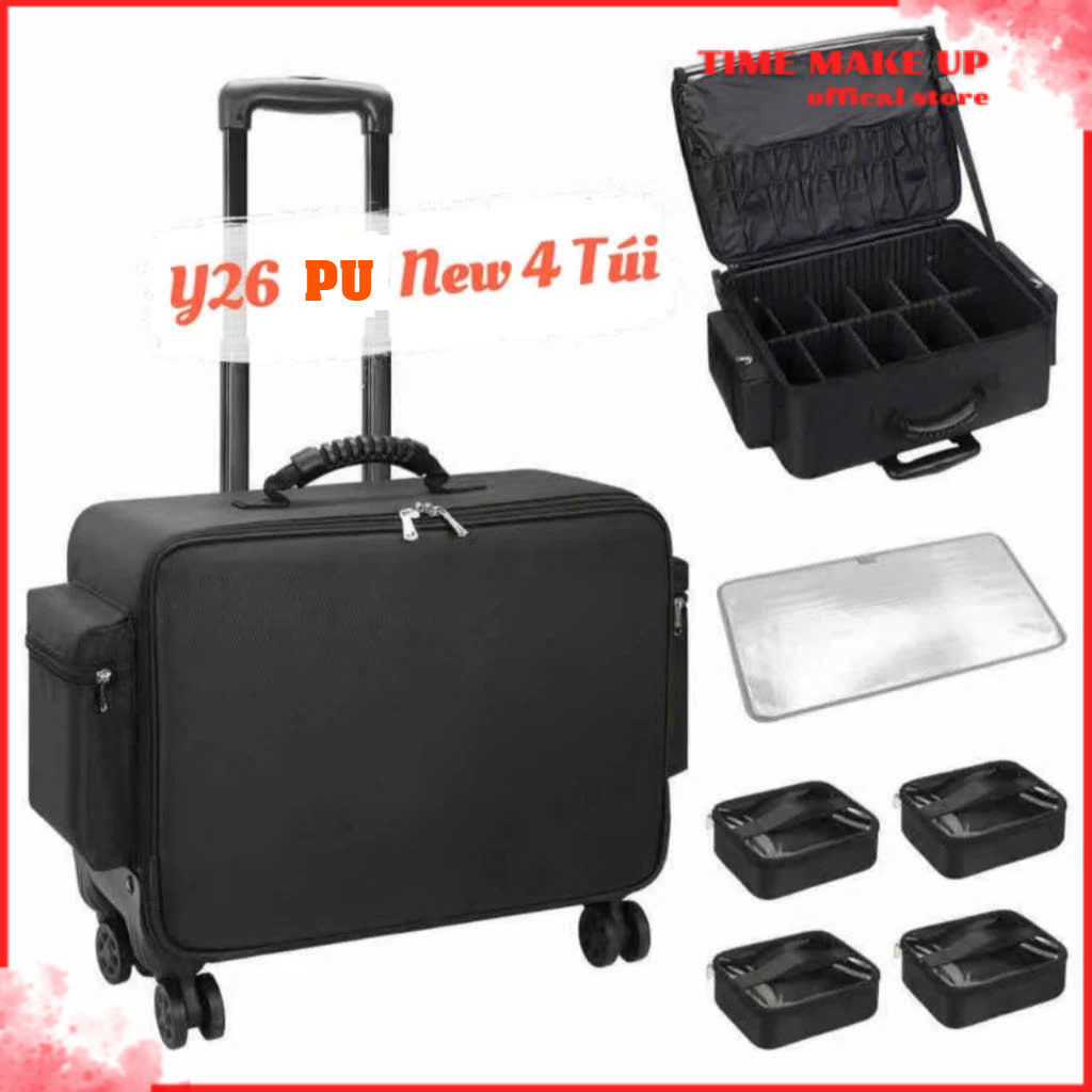 [ Da PU ] Cốp Da PU vali kéo đựng đồ chống nước makeup chuyên nghiệp sz 48cm. Cốp kéo đựng đồ make up da PU chống nước