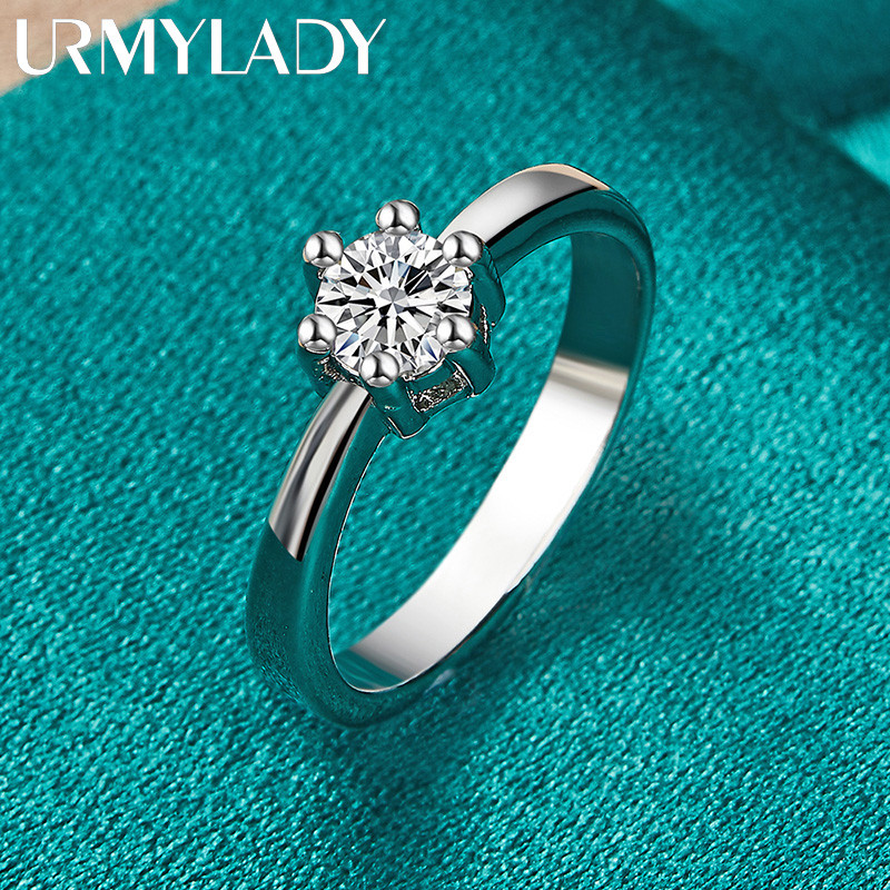URMYLADY Chất Lượng Cao Bạc 925 Mỹ Sáu Móng Vuốt Pha Lê Nhẫn Dành Cho Nữ Trang Sức Thời Trang
