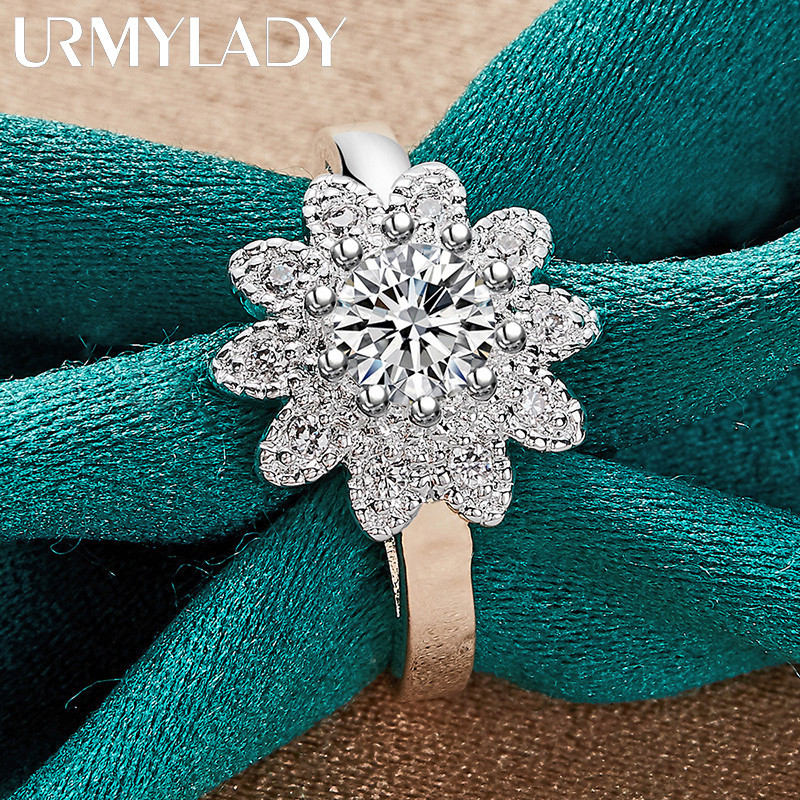 URMYLADY Bạc 925 Hoa Hướng Dương Zircon 7-10 # Nhẫn Nữ Thời Trang Cưới Quyến Rũ Trang Sức