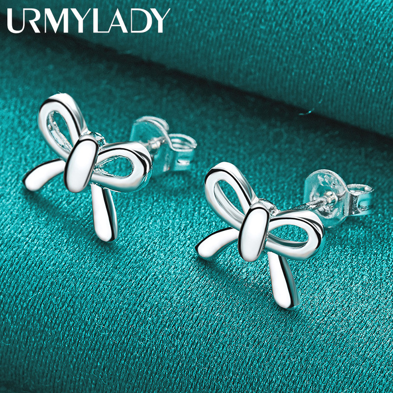 URMYLADY Phổ Biến Mỹ Bạc 925 Quyến Rũ Nơ Bông Tai Dành Cho Nữ Sáng Tạo Trang Sức